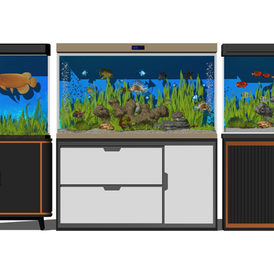  现代生态水族箱鱼缸su模型 