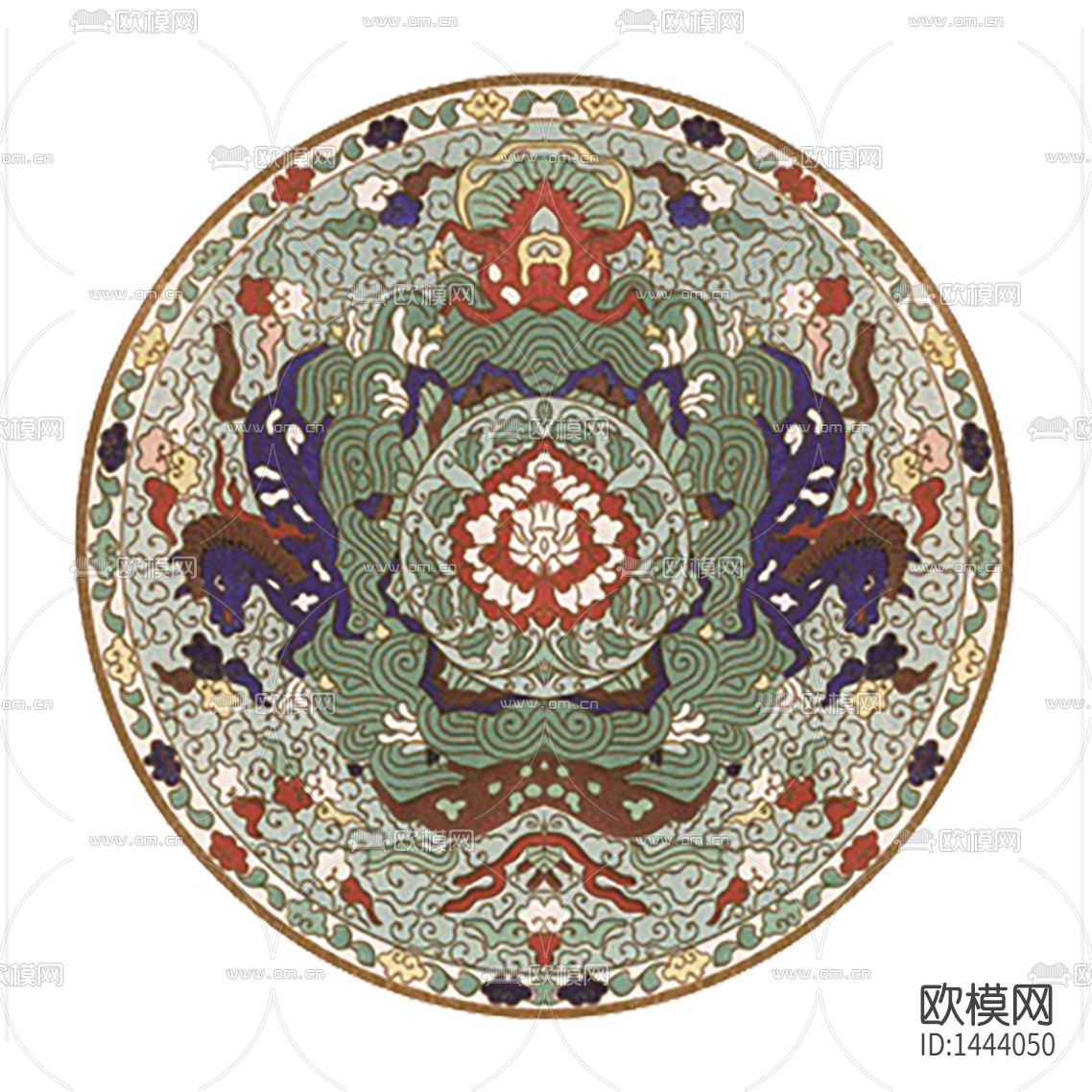 中式古典彩色花纹布艺圆形地毯下载
