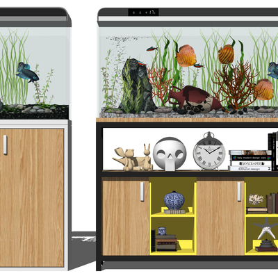  现代生态水族箱鱼缸su模型 