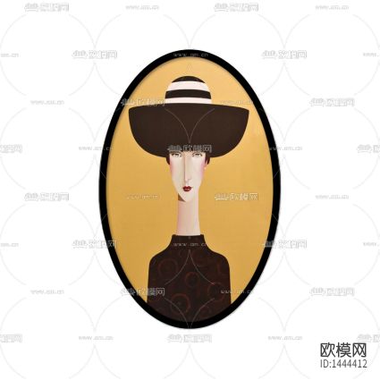 现代创意女性简笔椭圆形装饰画下载