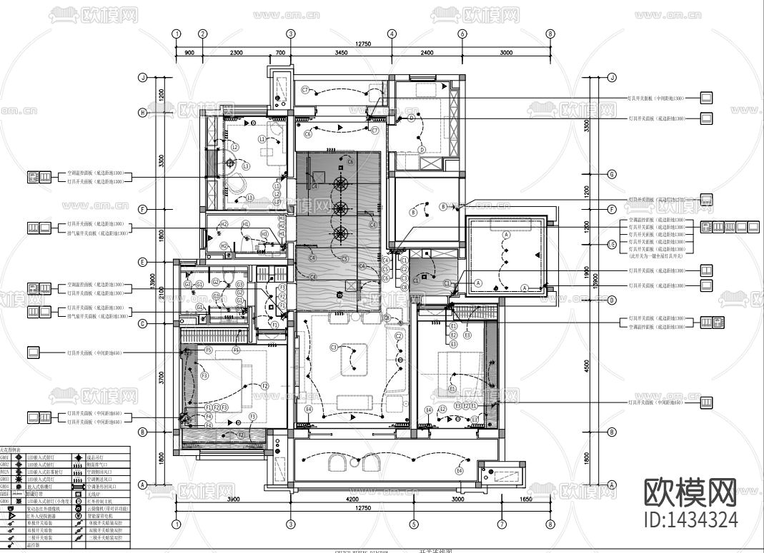 样板间cad施工图下载（渲染图2）