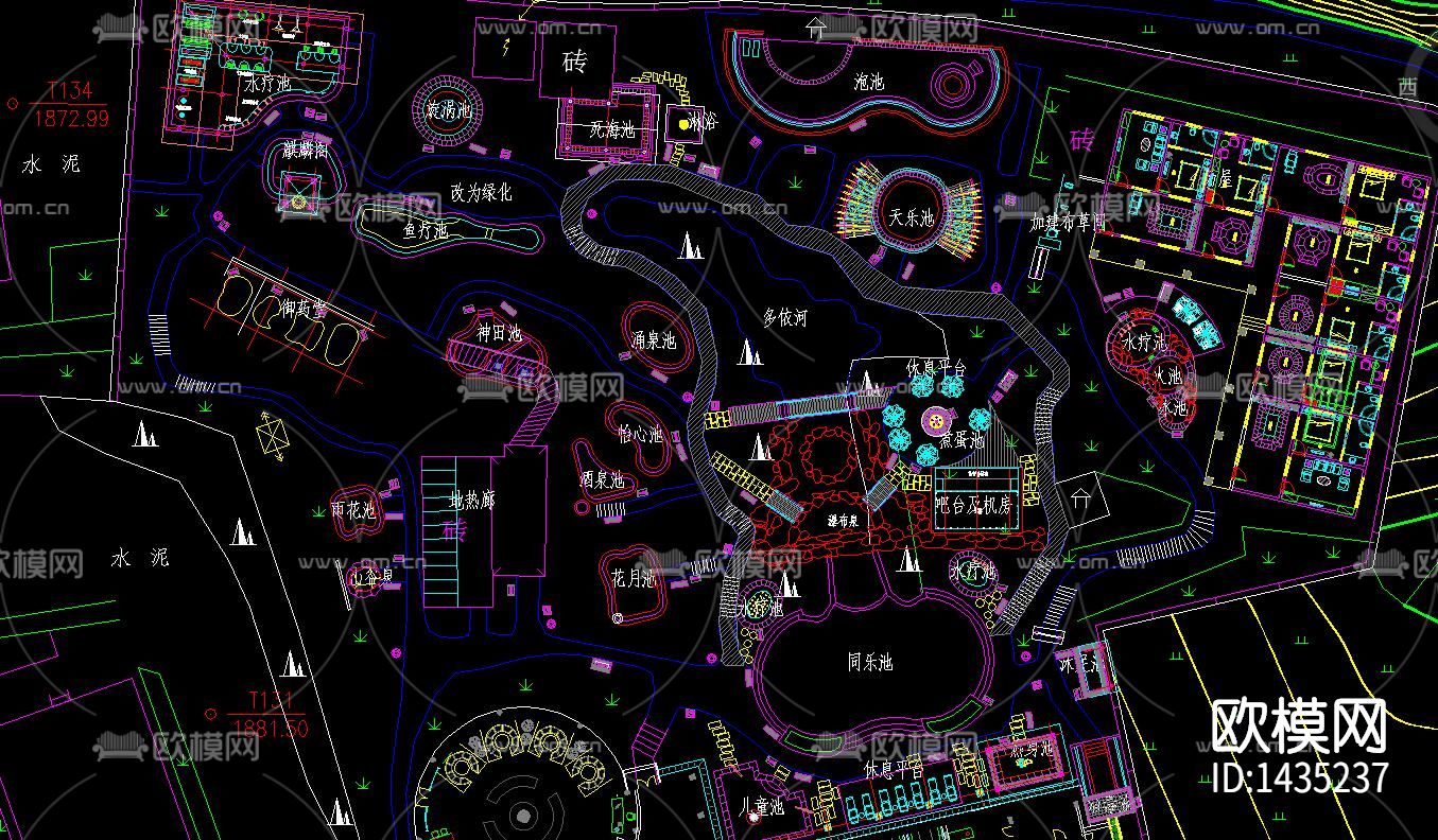 会所花园温泉cad施工图下载（渲染图3）