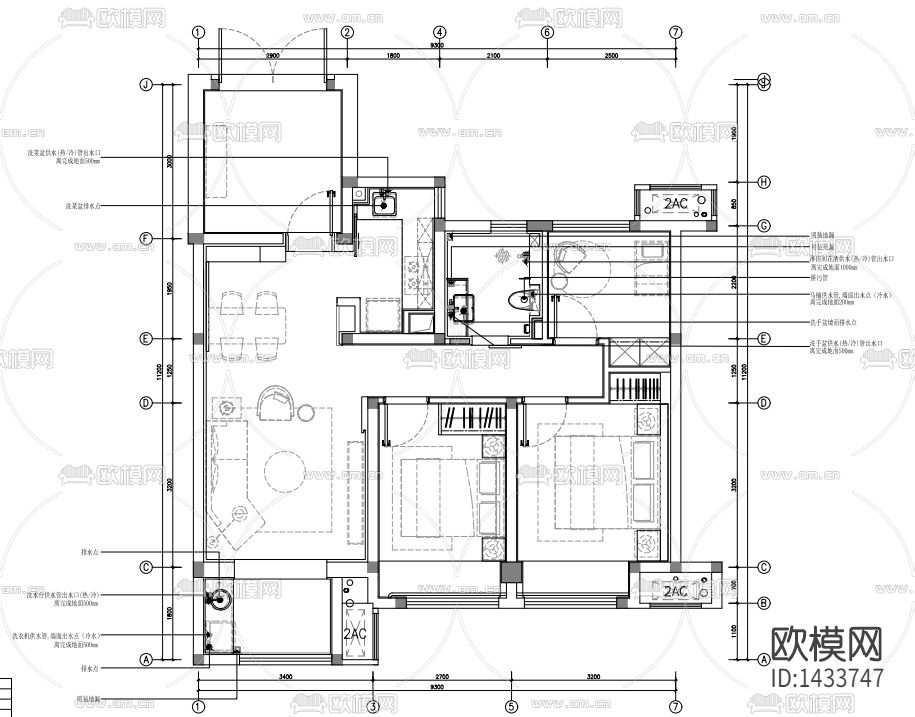 样板间cad施工图下载（渲染图1）