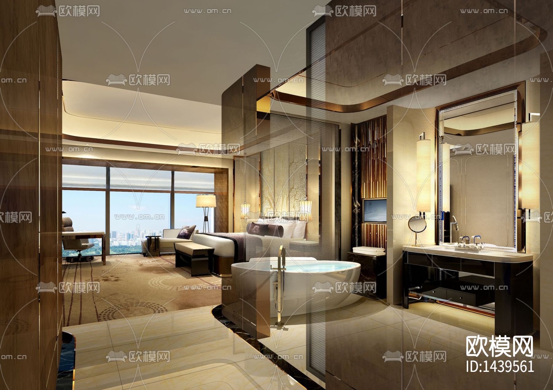 瑞吉五星级酒店cad施工图下载（渲染图1）