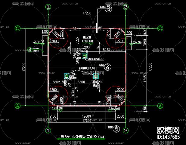 制氧站垃圾污水处理站cad施工图下载（渲染图1）