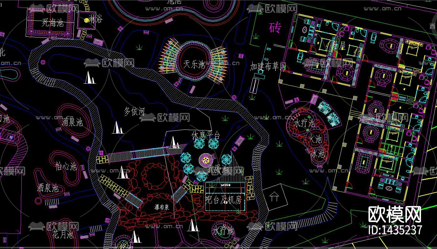 会所花园温泉cad施工图下载（渲染图4）