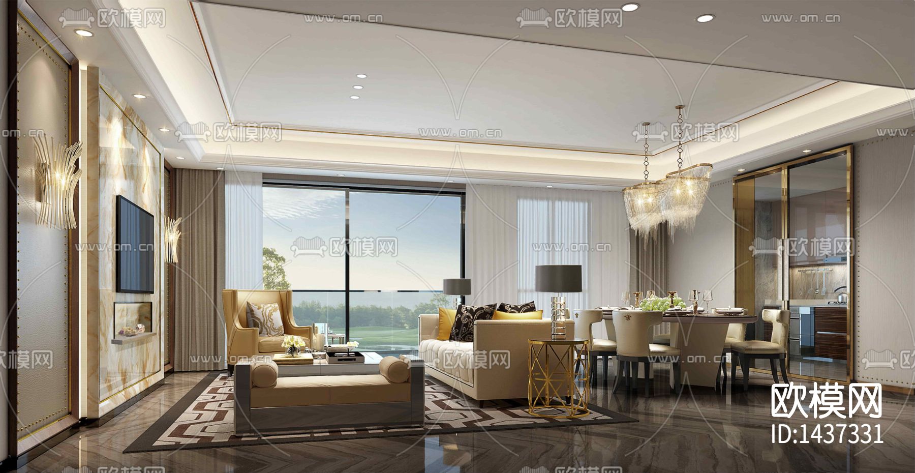 样板间cad施工图下载（渲染图1）