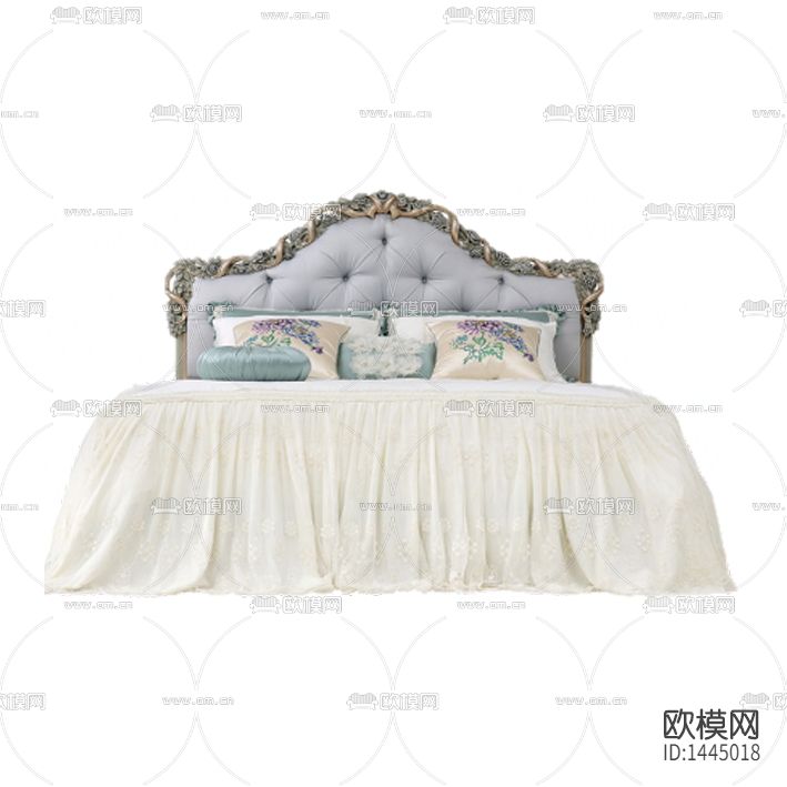 欧式古典实木雕花皮革双人床下载