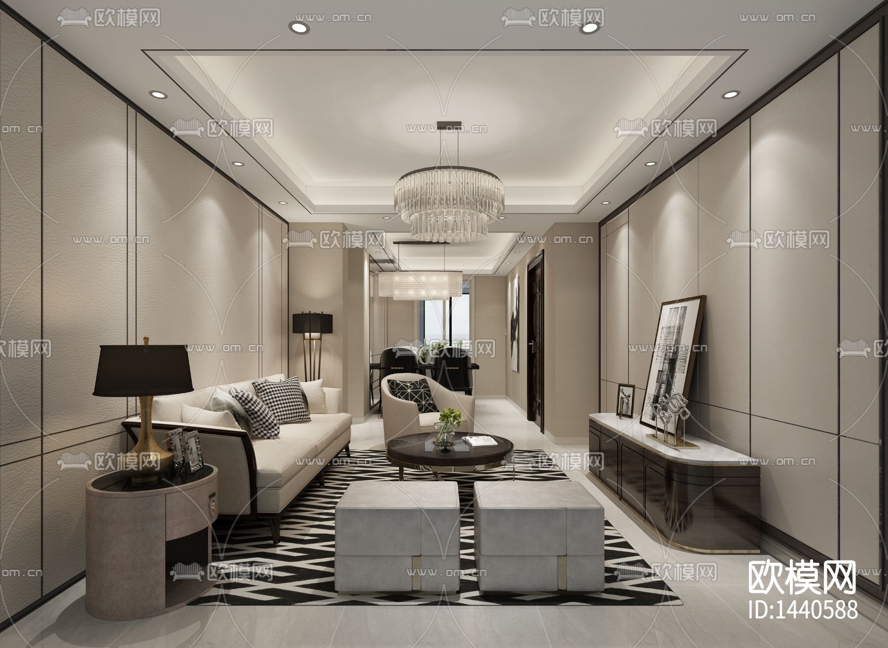 无锡金茂高层100户型cad施工图下载（渲染图2）