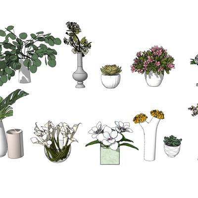  现代绿植鲜花su模型 