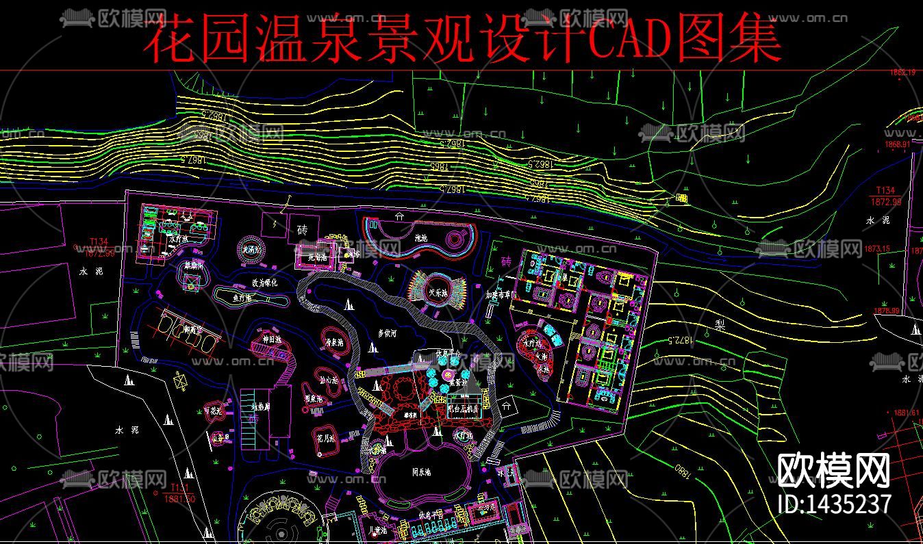 会所花园温泉cad施工图下载（渲染图2）
