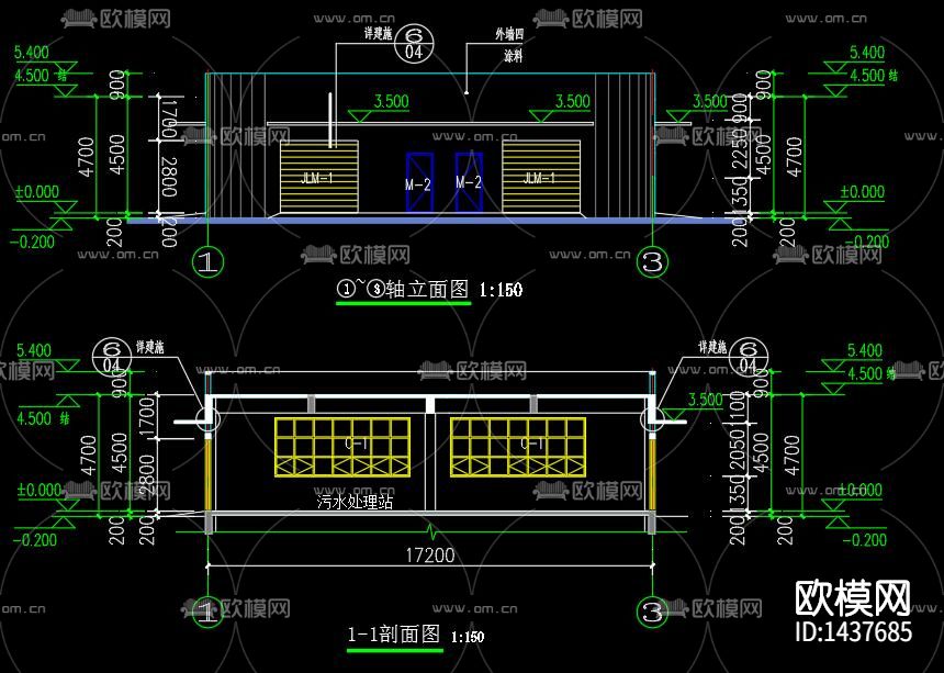 制氧站垃圾污水处理站cad施工图下载（渲染图4）