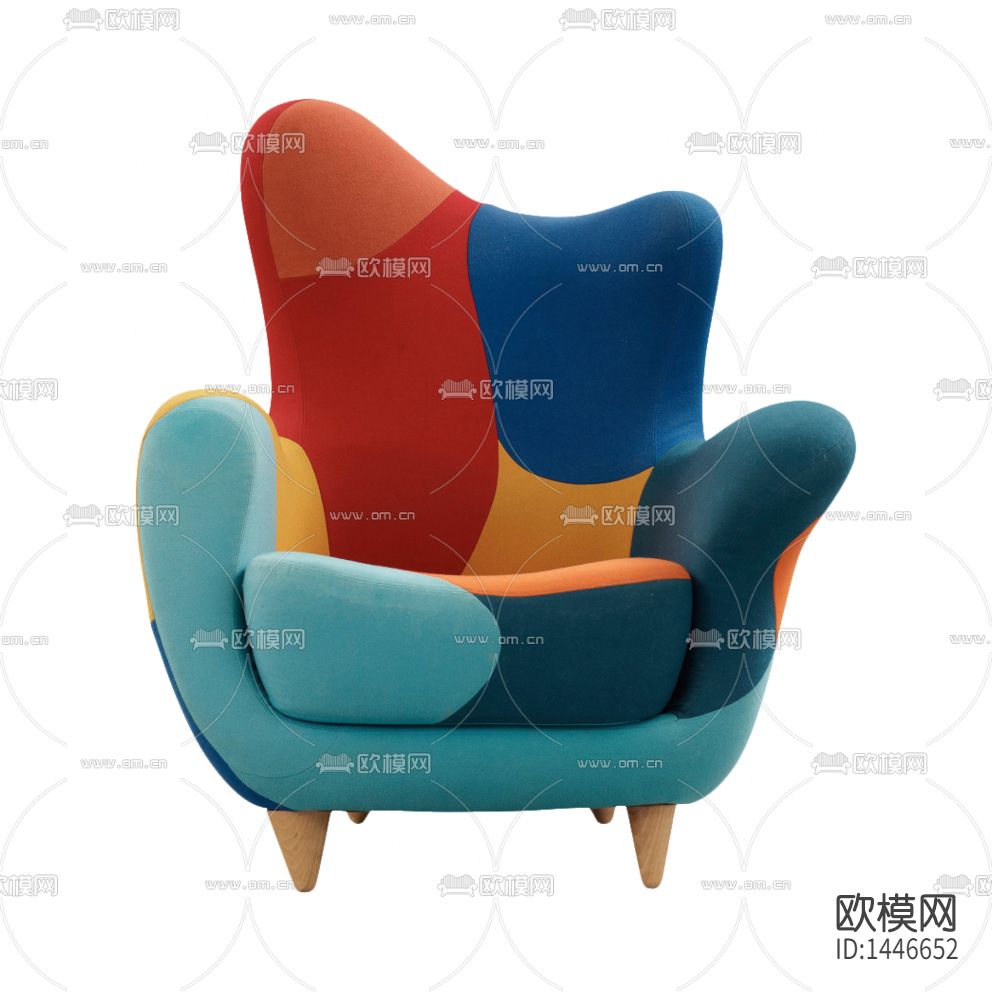 现代创意时尚彩色色块拼接布艺单人沙发下载