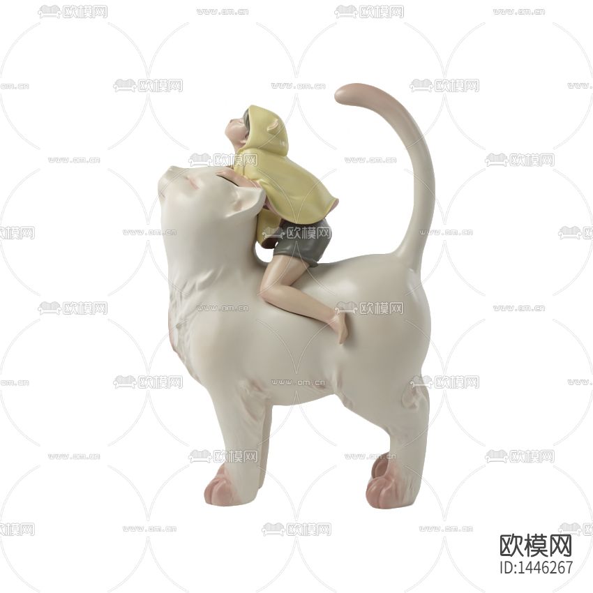 北欧简约创意骑猫少女陶瓷摆件下载