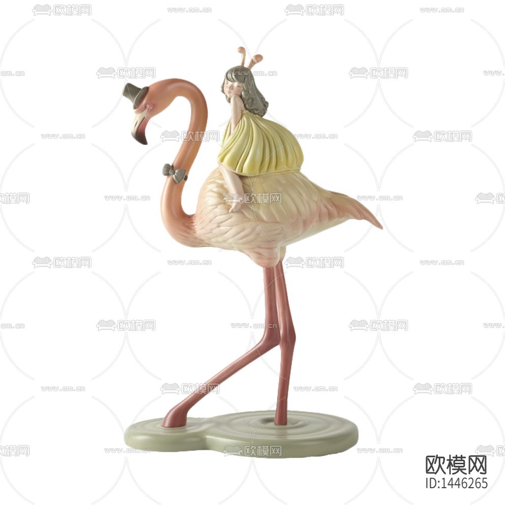 北欧简约创意火烈鸟少女陶瓷摆件