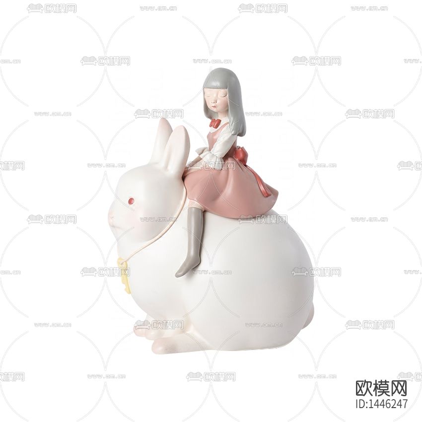 北欧陶瓷骑兔子的少女艺术摆件下载