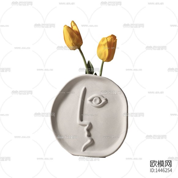 北歐創(chuàng)意抽象人臉陶瓷花瓶擺放花藝下載