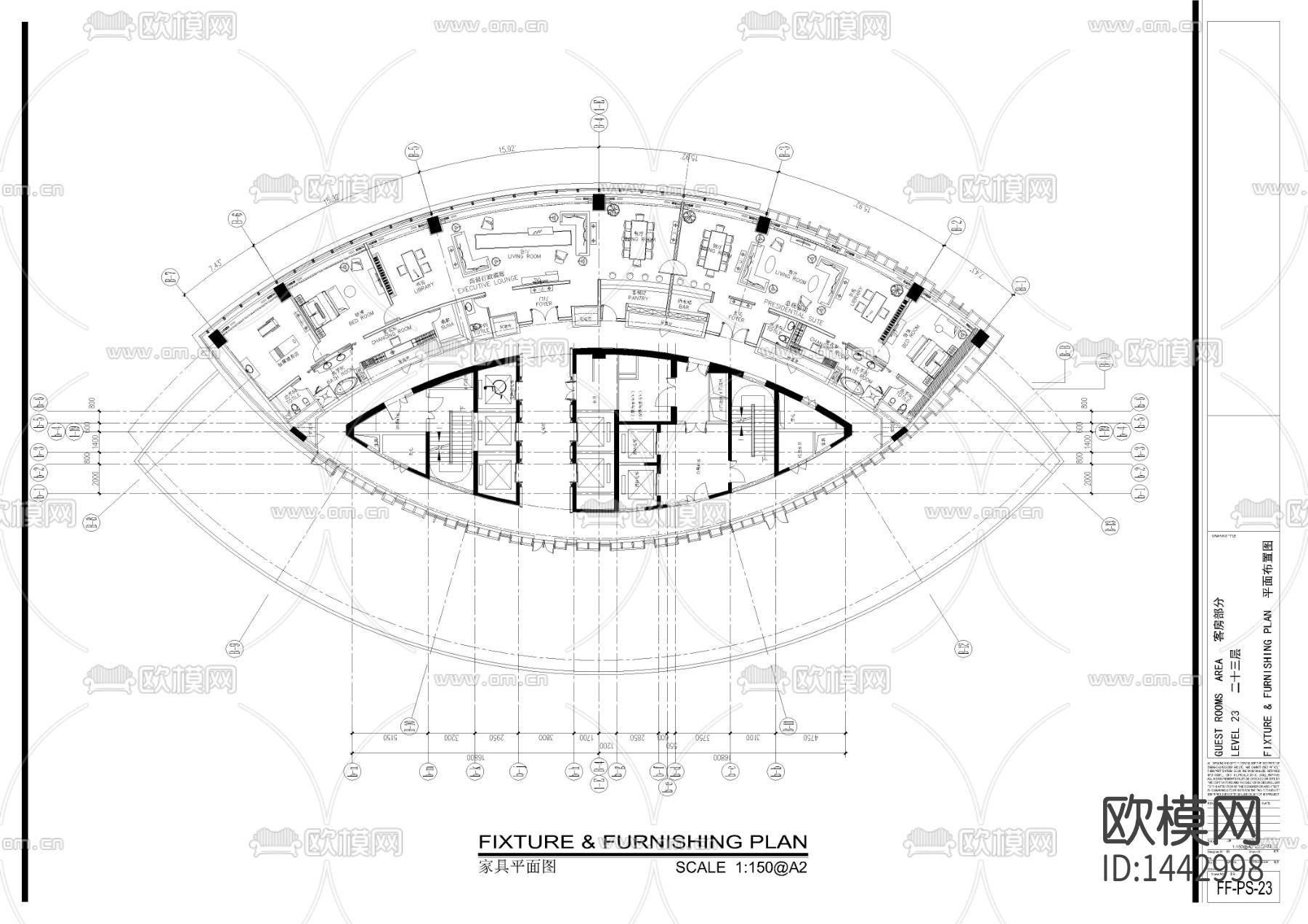 酒店总统套房样板间cad施工图下载（渲染图1）