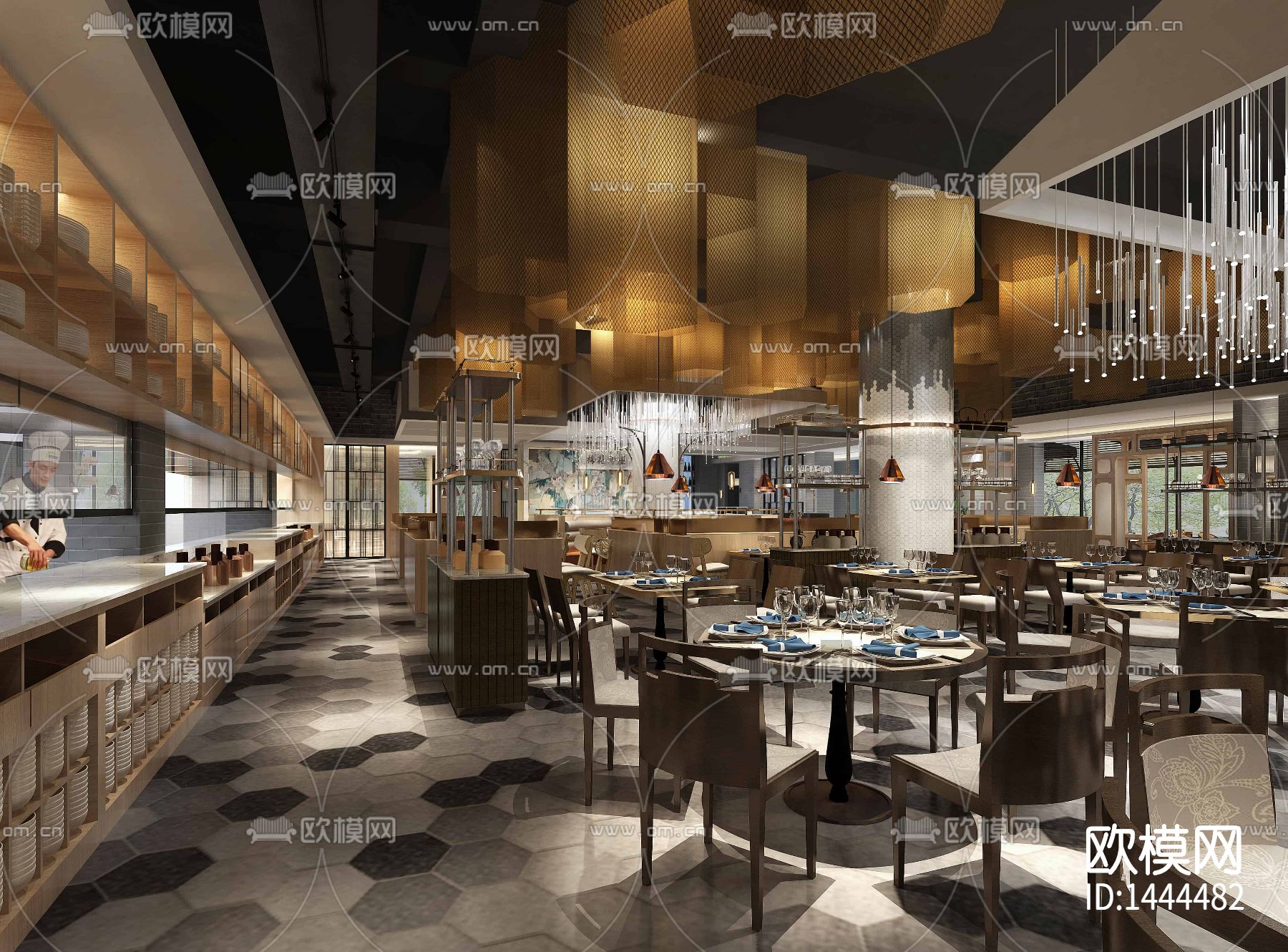 餐厅cad施工图下载（渲染图4）