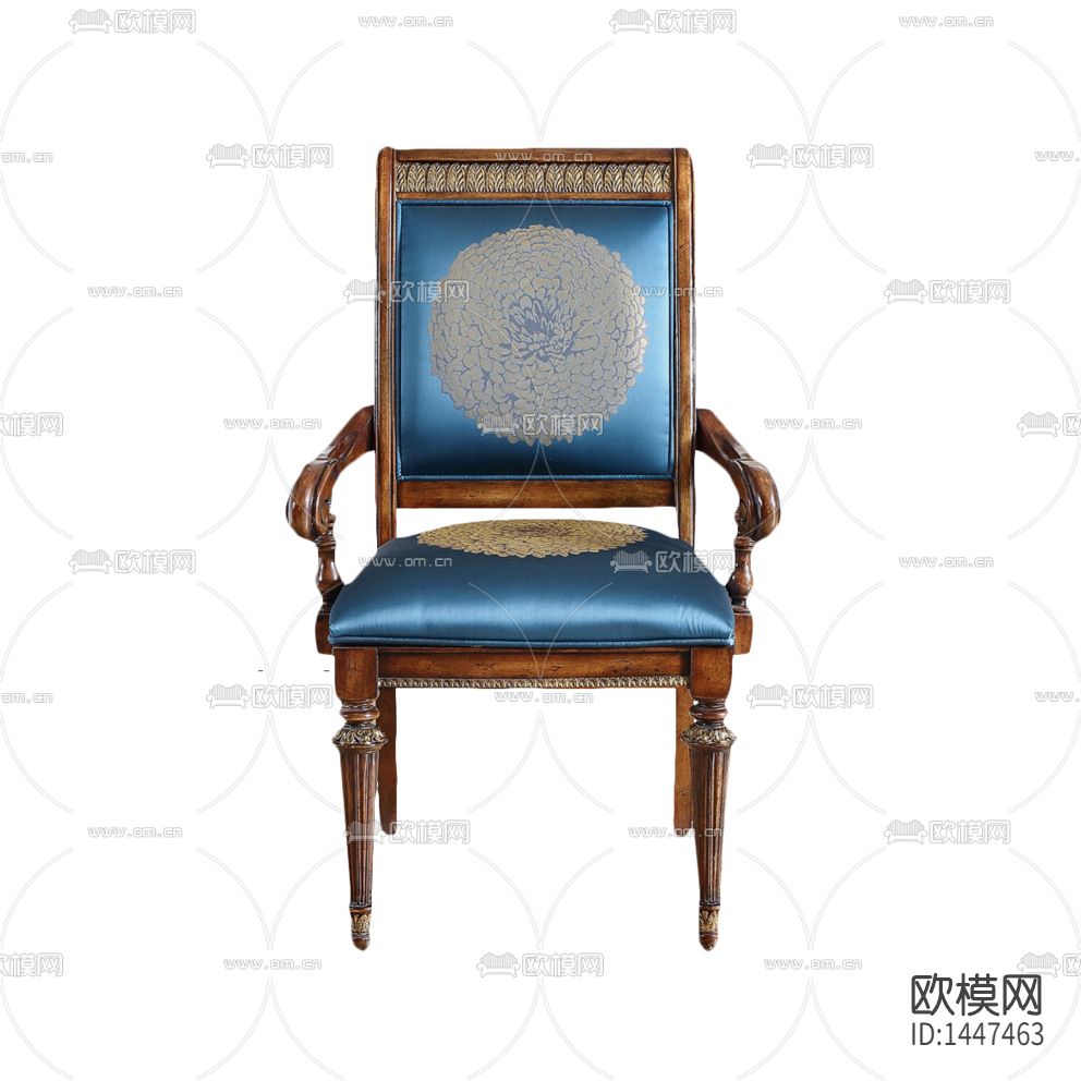 新古典实木雕花丝绒布面餐椅下载