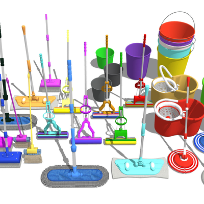  现代拖把塑料水桶拖把桶su模型 