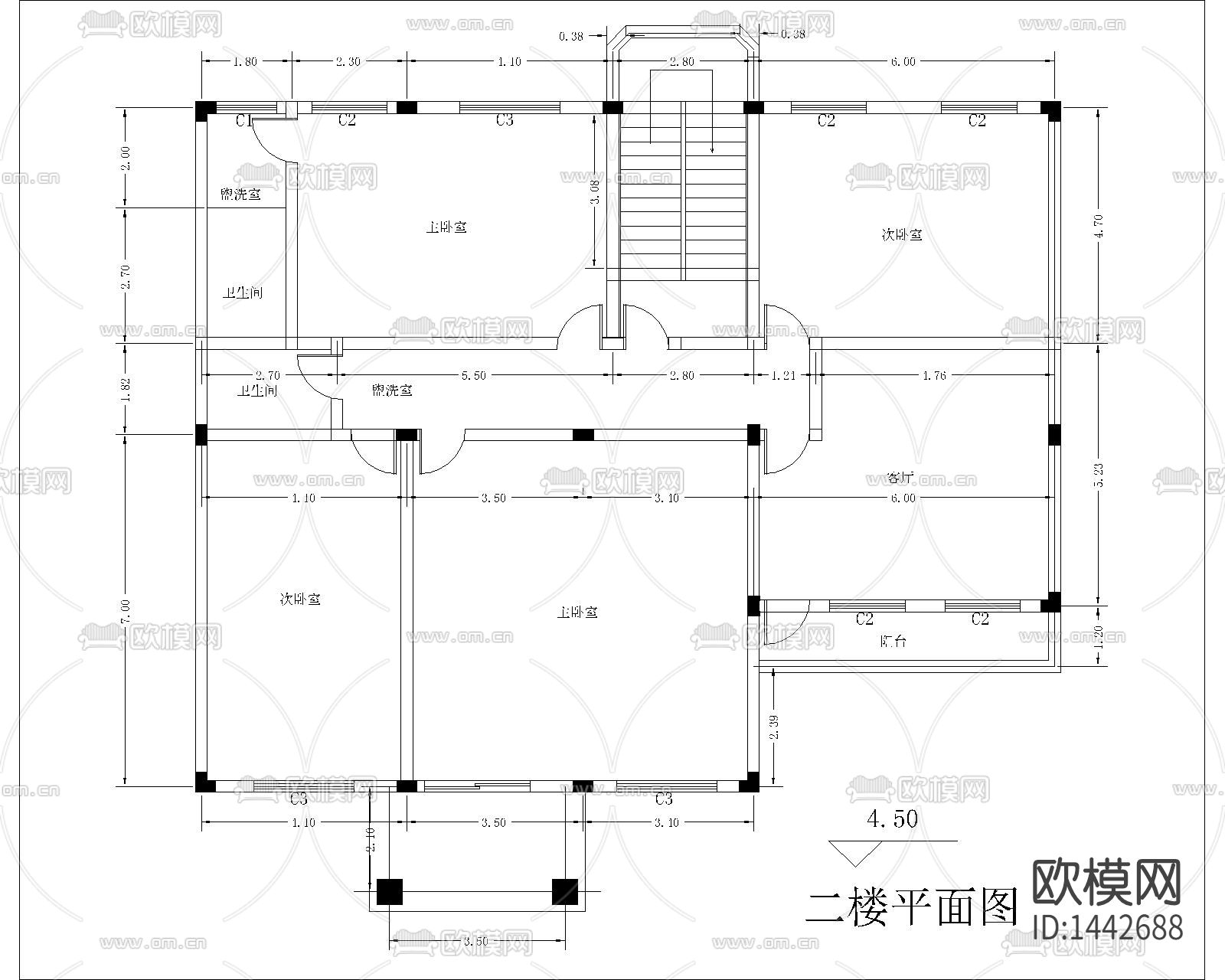 农村别墅cad施工图下载（渲染图3）