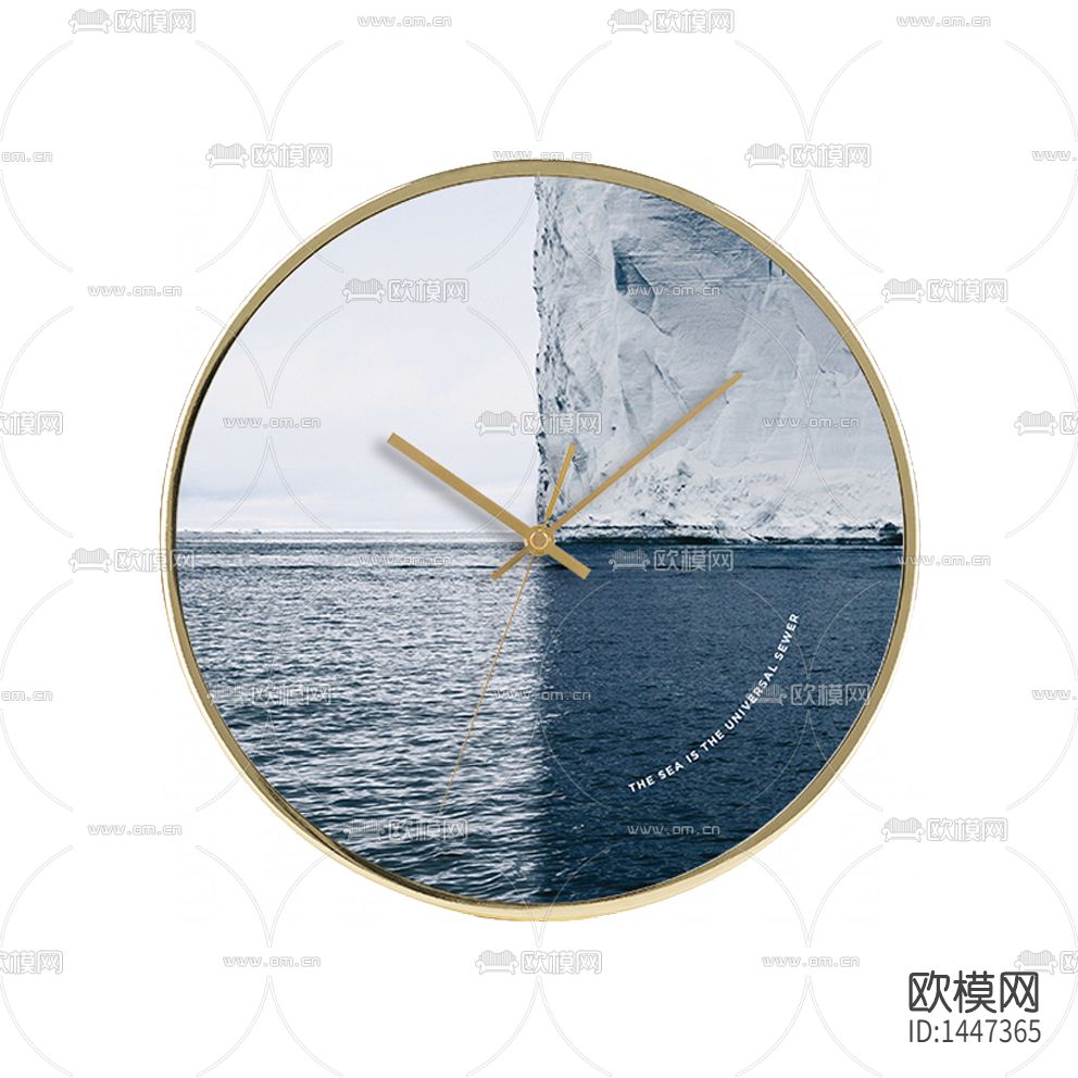 现代简约金色不锈钢冰山摄影挂钟下载