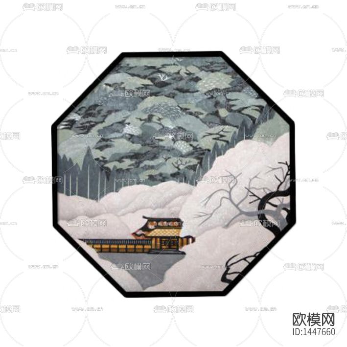 新中式简约创意六边形装饰画下载