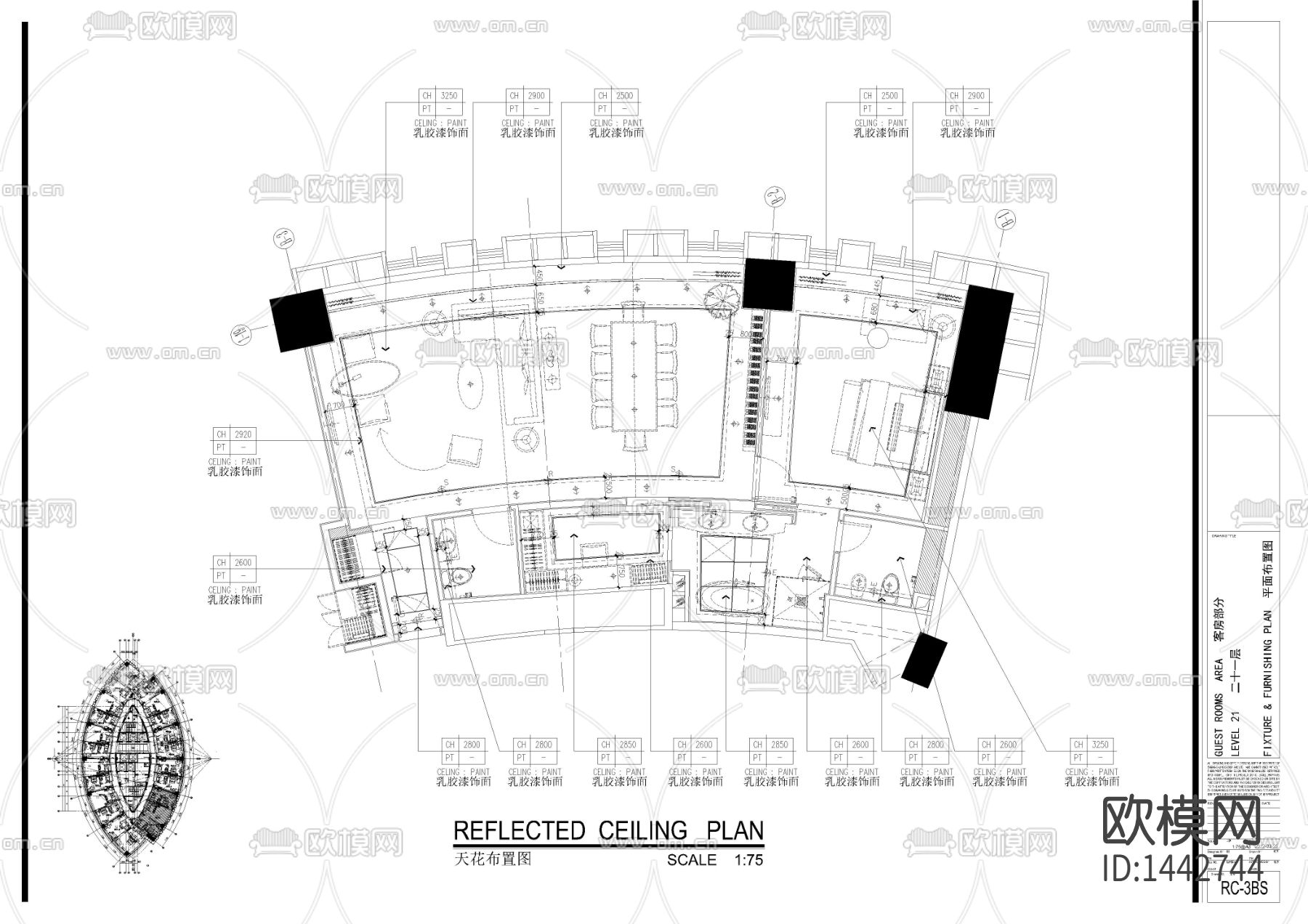 酒店套房样板间cad施工图下载（渲染图2）