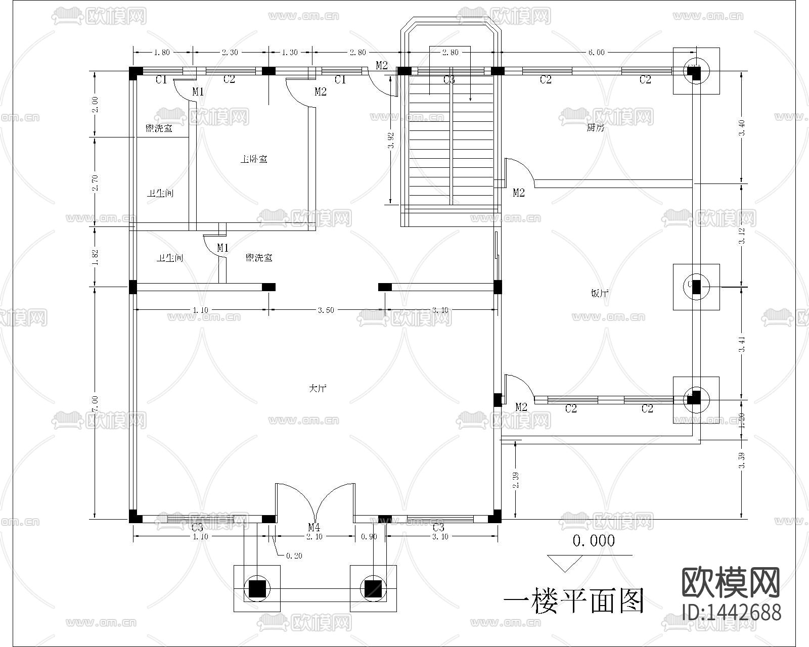 农村别墅cad施工图下载（渲染图2）