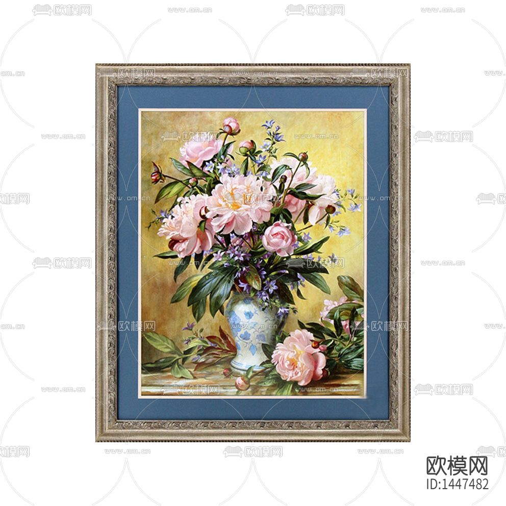 欧式古典实木雕花画框手绘花艺油画下载