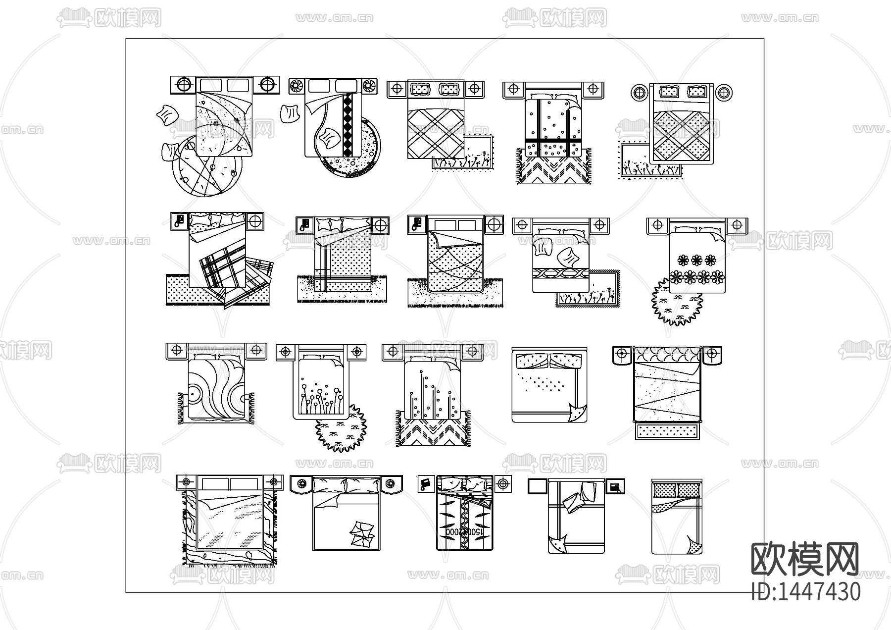 家居床具cad图库下载