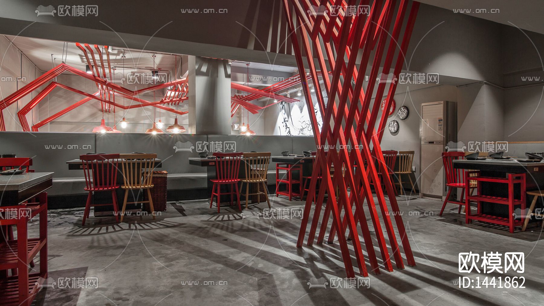 重庆逗士串串餐厅cad施工图下载（渲染图1）