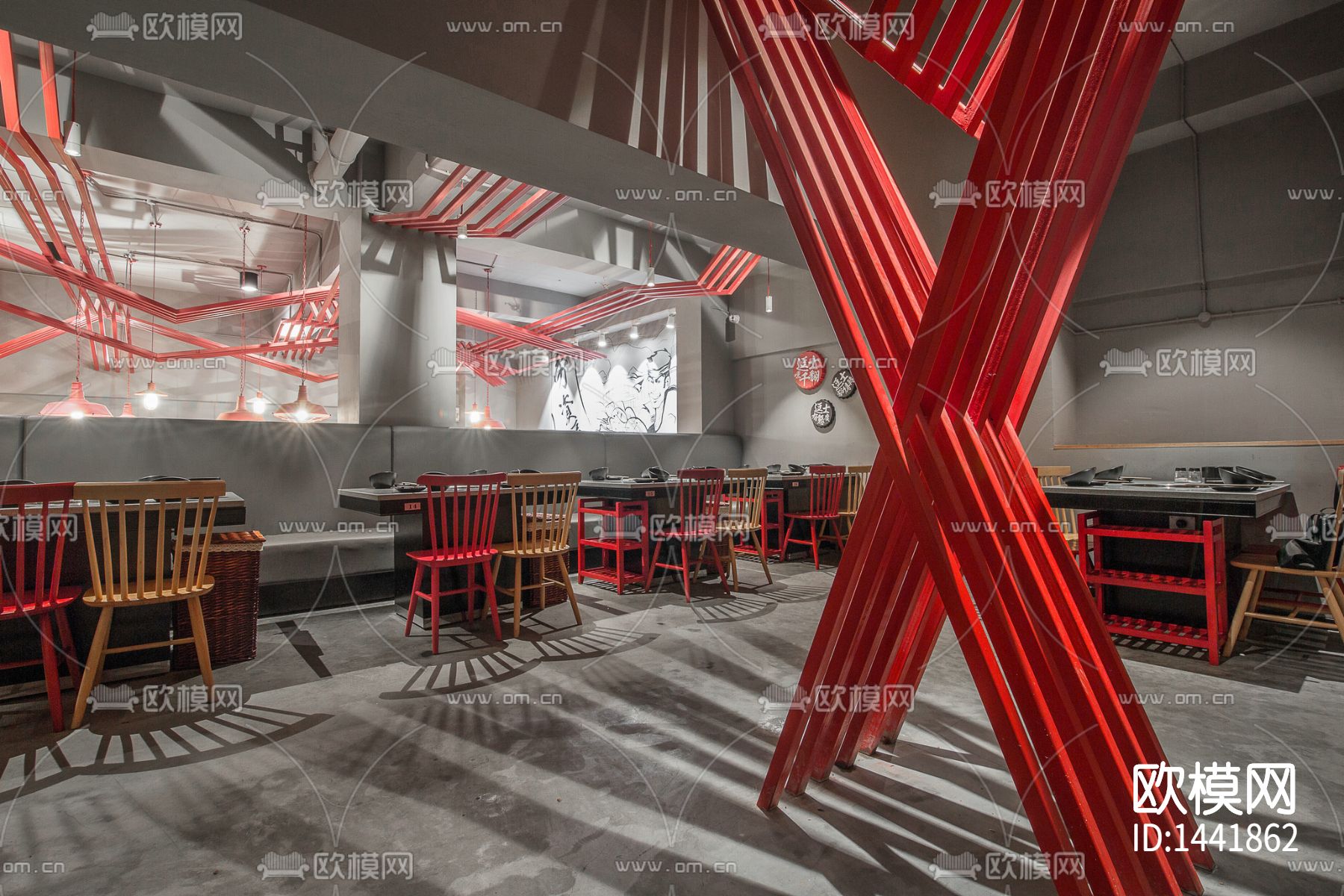 重庆逗士串串餐厅cad施工图下载（渲染图3）