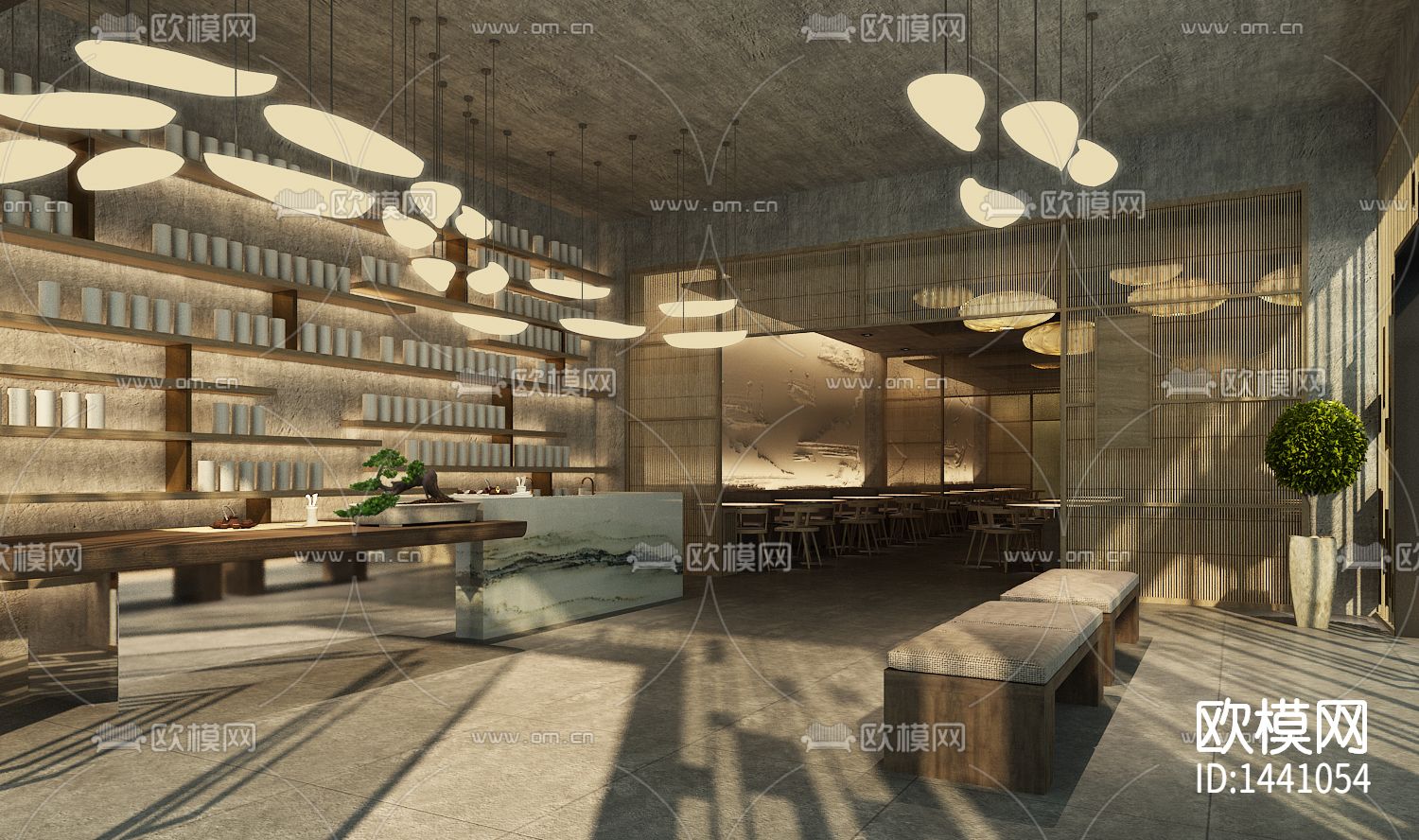 上海冶春茶社cad施工图下载（渲染图3）