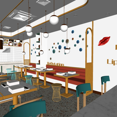  现代快餐店su模型 