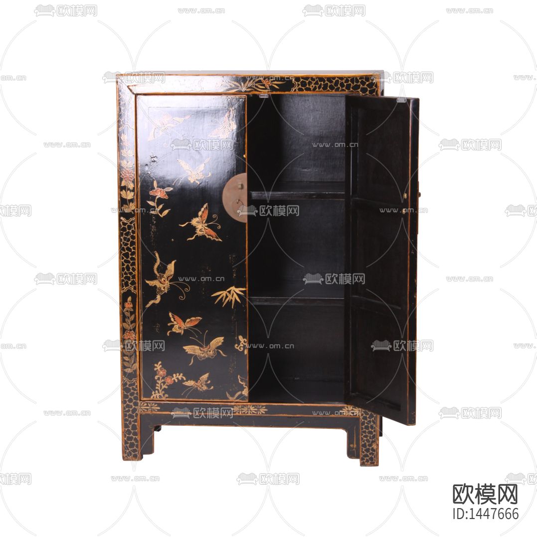 中式古典实木蝴蝶印花储物柜下载