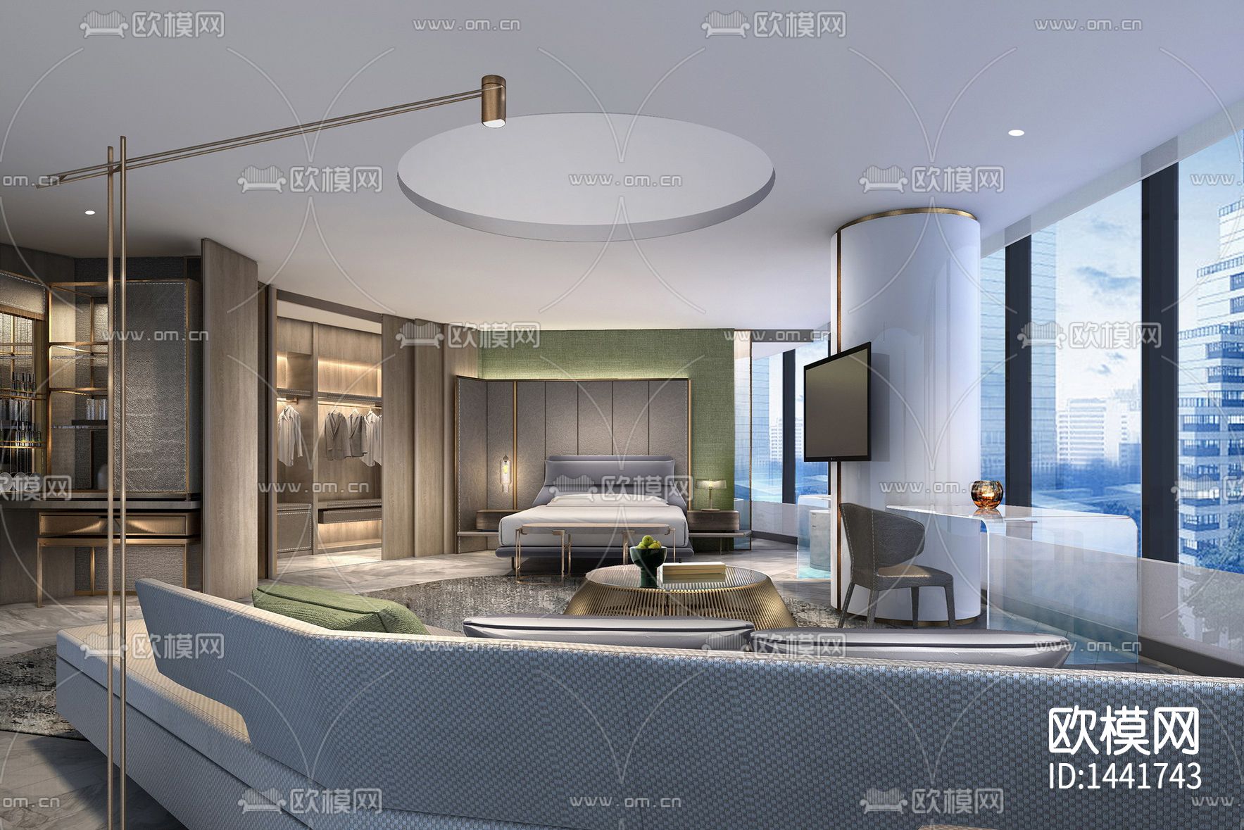 现代酒店客房样板间cad施工图下载（渲染图1）