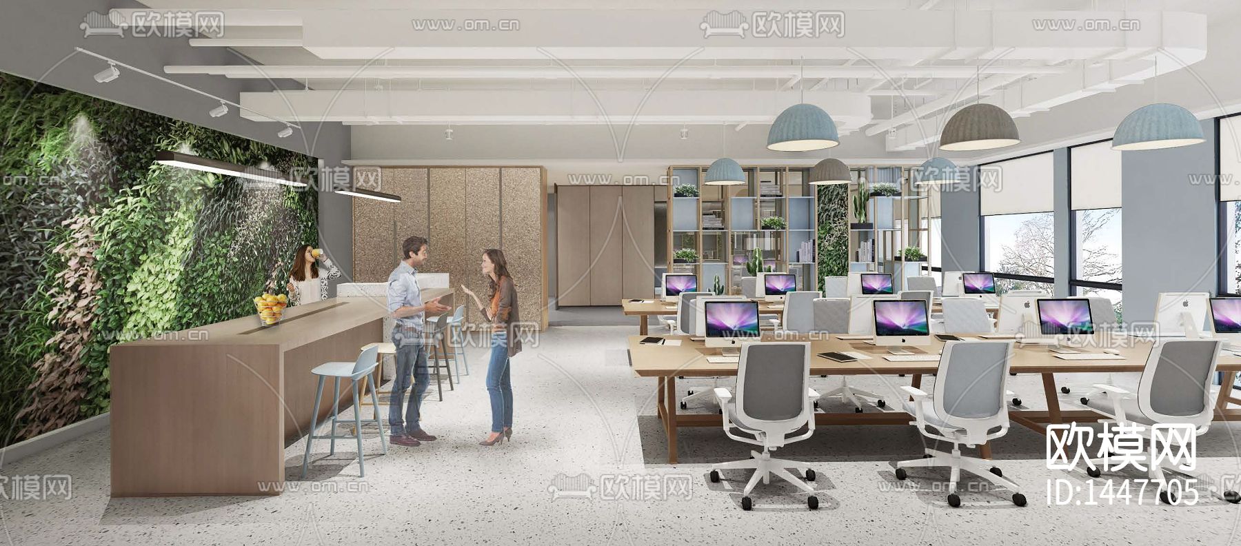 办公空间cad施工图下载（渲染图3）