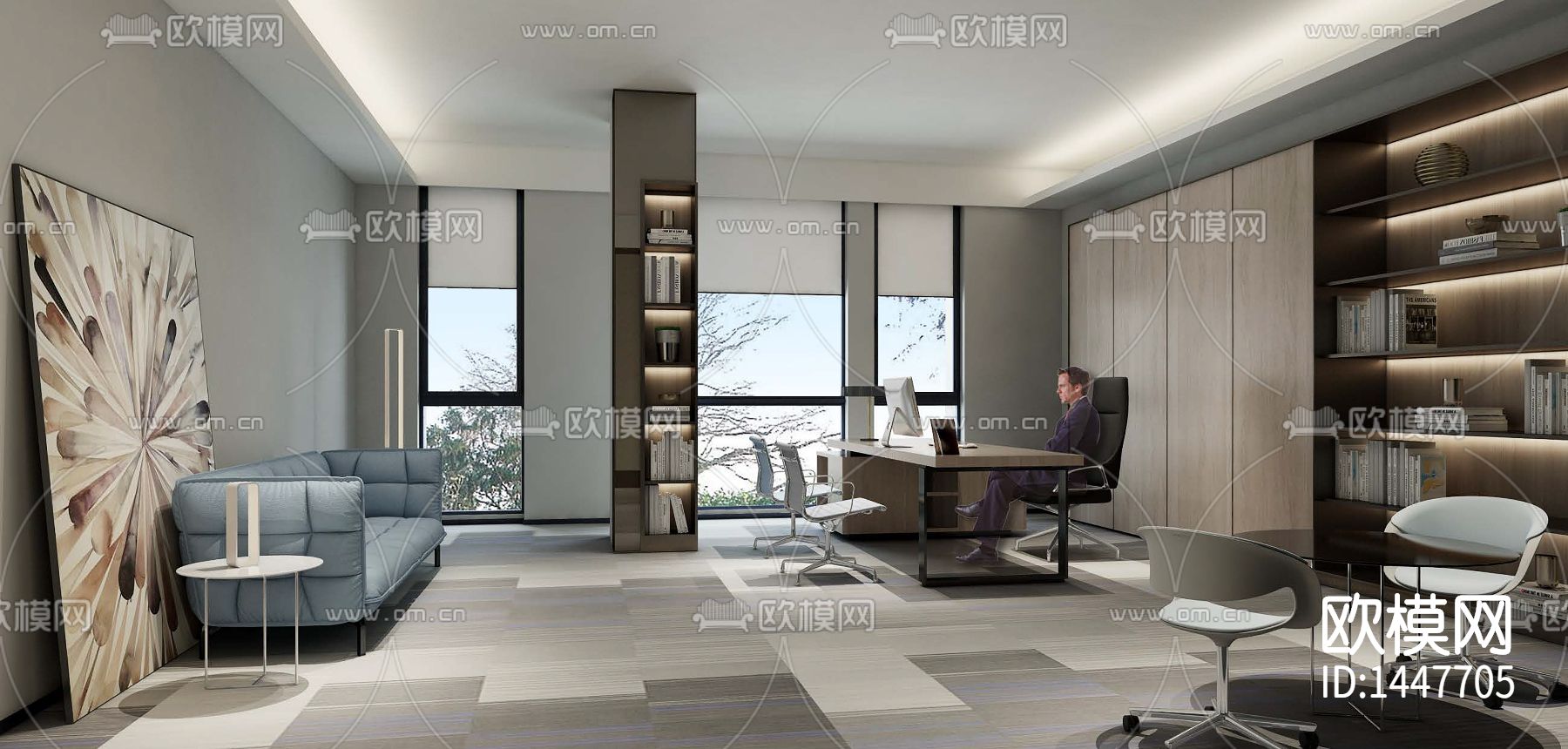 办公空间cad施工图下载（渲染图4）