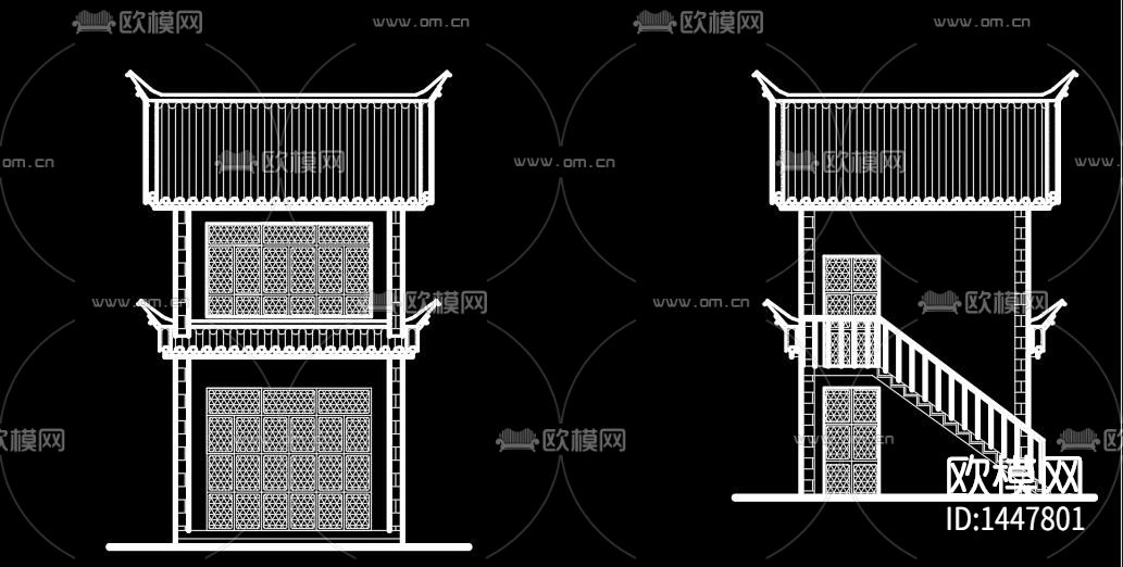 仿古建筑办公楼cad图纸下载（渲染图6）