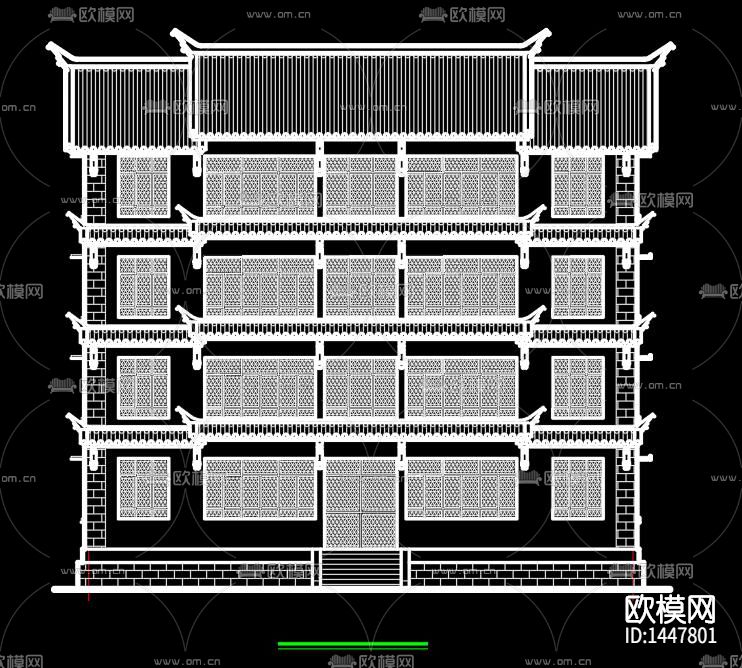 仿古建筑办公楼cad图纸下载（渲染图1）