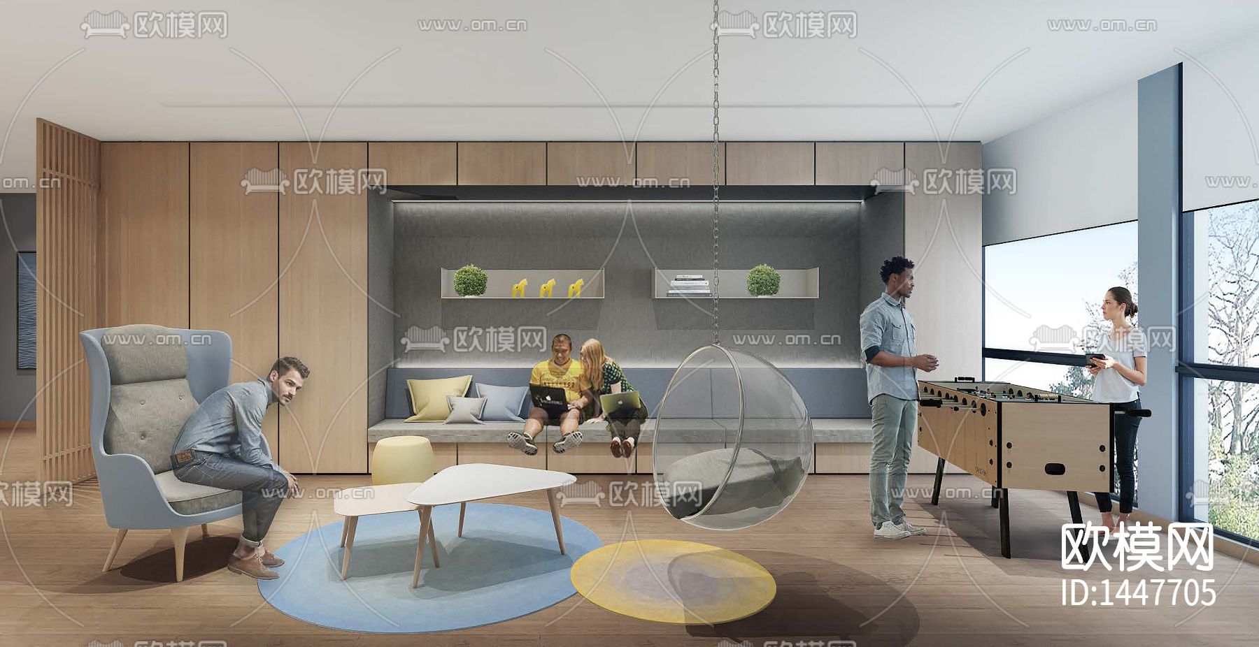 办公空间cad施工图下载（渲染图2）