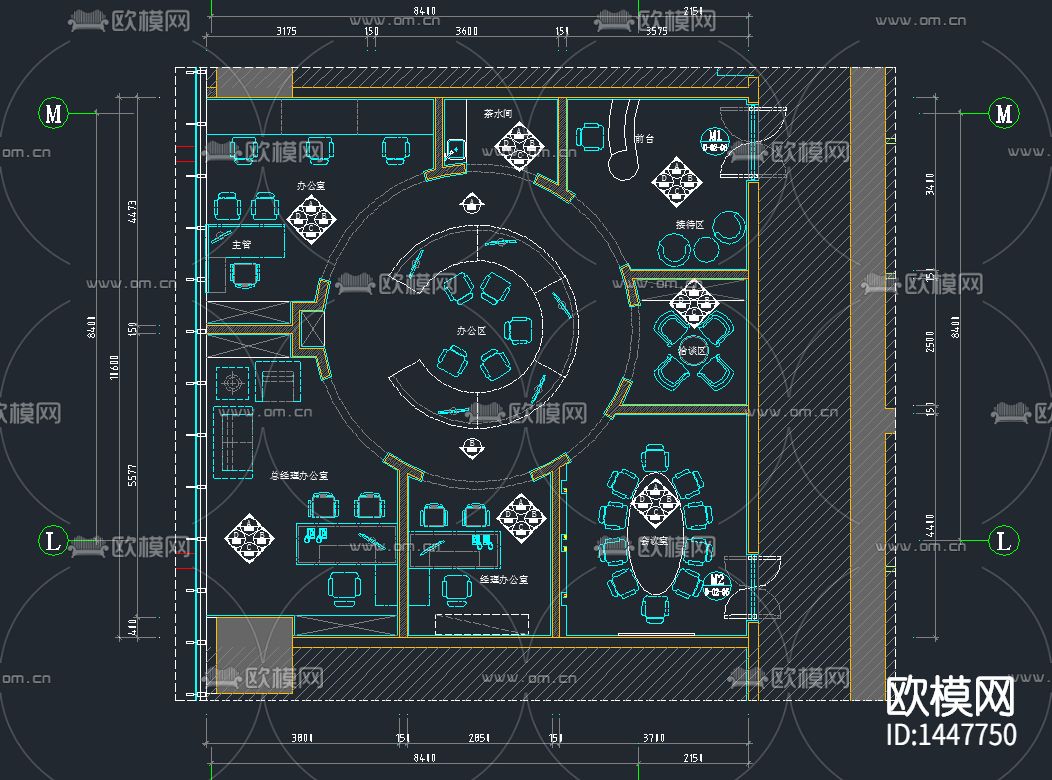 办公户型样板间cad施工图下载（渲染图1）