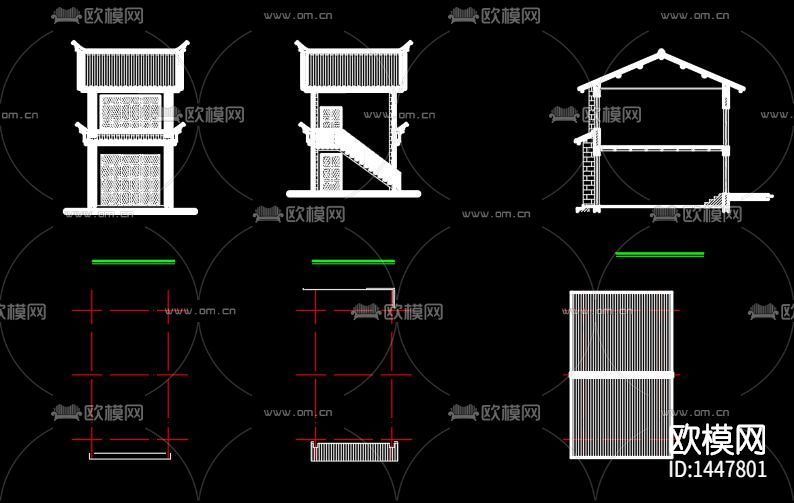 仿古建筑办公楼cad图纸下载（渲染图7）