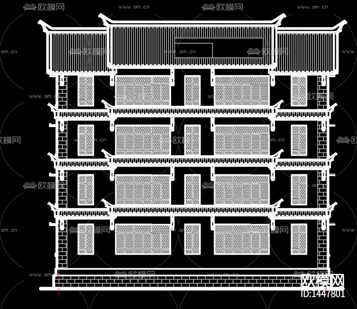 仿古建筑办公楼cad图纸下载（渲染图3）