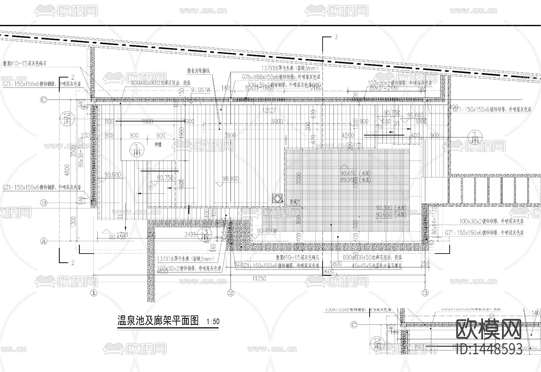 温泉池廊架cad节点图下载（渲染图5）