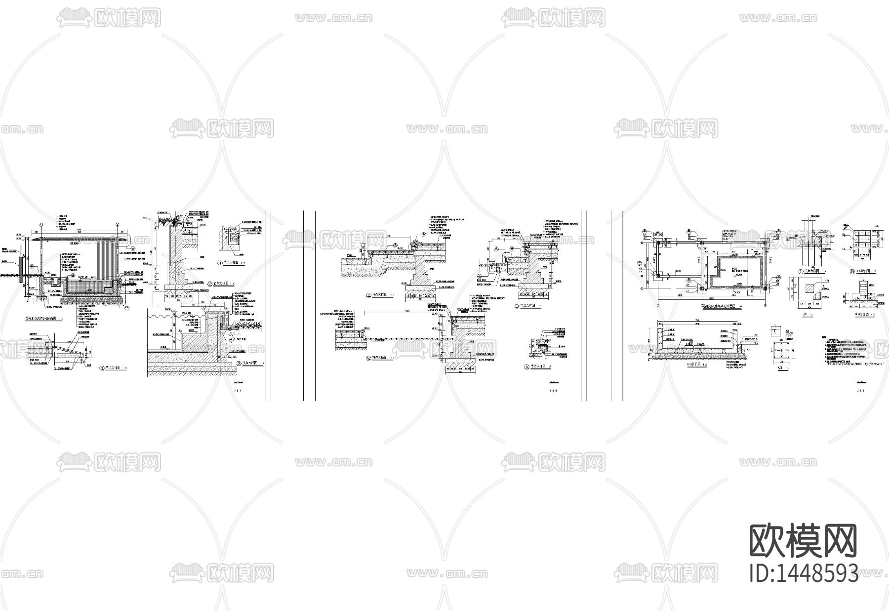 温泉池廊架cad节点图下载（渲染图2）
