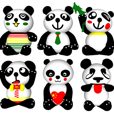  现代儿童玩具熊猫玩偶su模型 