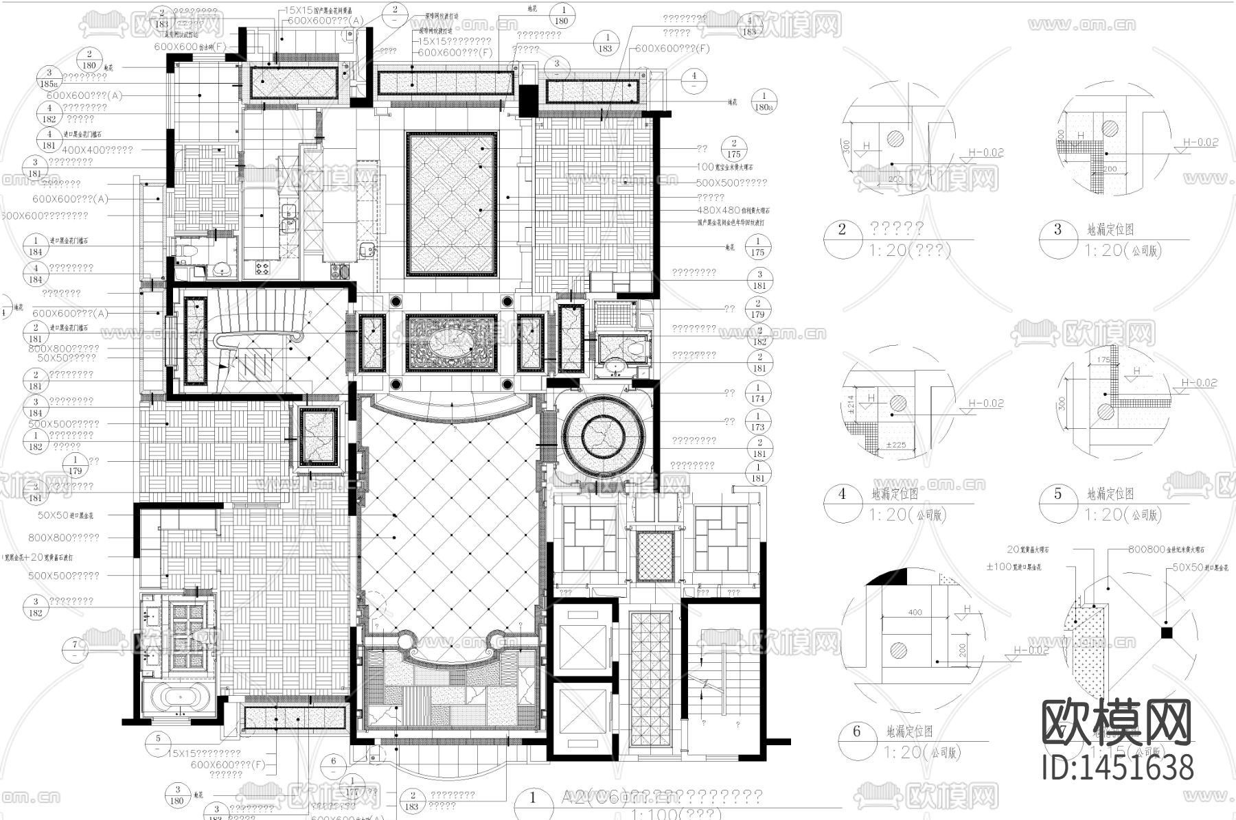 新古典样板房cad平面图下载（渲染图3）